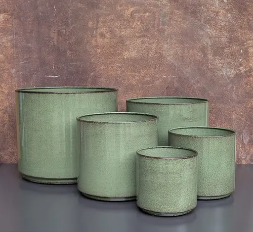 Facile extérieur:Cache-pot Looma coloris vert en zinc taille XL - Ø 36 x 32 cm