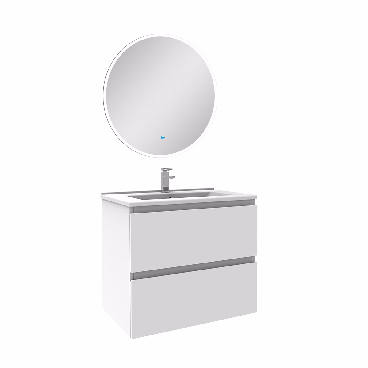 Ensemble meuble de salle de bains – Ensemble meubles Salle de Bain Blanc 60cm simple vasque + miroir lumineux rond