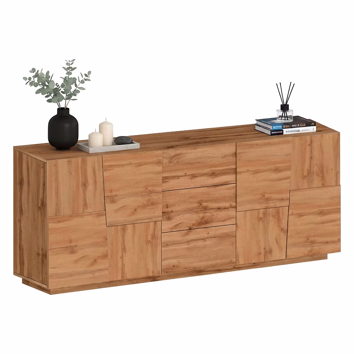 Buffet Astel – Buffet de salon | Buffet de salon avec 4 portes et 3 tiroirs | 220x44h86 cm | Chêne