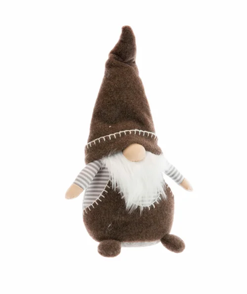 Facile jardin:Gnome assis en tissu avec bonnet marron - 22 x 14 x 63 cm