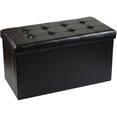 Banc coffre polyuréthane couvercle capitonné (Noir)
