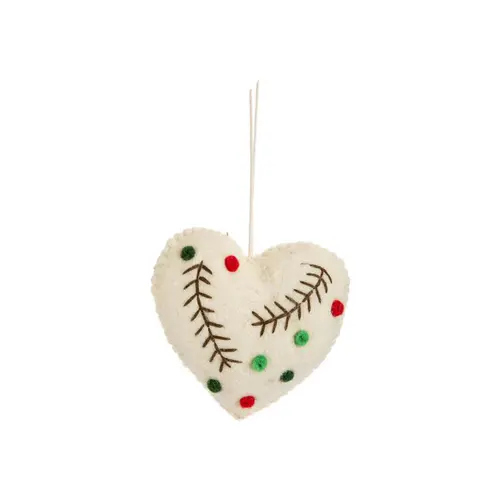 Essentiel extérieur:Décoration à suspendre cœur en feutrine blanche avec détail rouge et vert - 4 x 4 cm