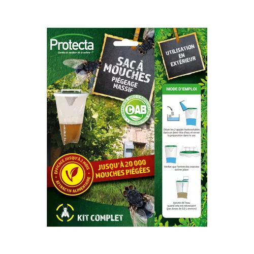 Pour vivre dehors：Kit de piégeage massif sac à mouches réutilisable avec appâts Protecta Muscado Fly - 2,5 L