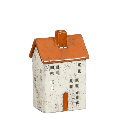 Utile pour le jardin:Porte bougie en céramique grise forme maison - 8 x 6 x 13 cm