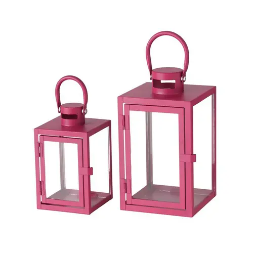 Choix au jardin:Lanterne Arana en métal rose fuchsia grand modèle - 14 x 14 x 23,5 cm