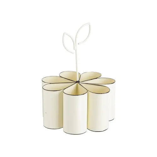Une solution pour l’extérieur：Porte-ustensiles ou couverts en forme de fleur en métal galvanisé ivoire - 20 x 20 x 26 cm