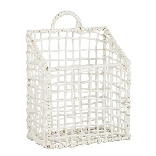 Pour plus de praticité au jardin:Range-magazines blanc tressé en fibres certifiées FSC® - 30 x 22 x 27 cm