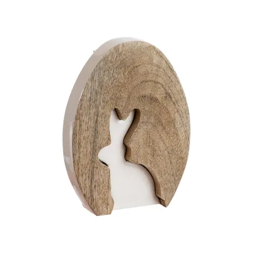 Une idée pour vos extérieurs:Objet décoratif à poser lapin blanc dans œuf en bois de manguier - 16 x 12 x 2,5 cm