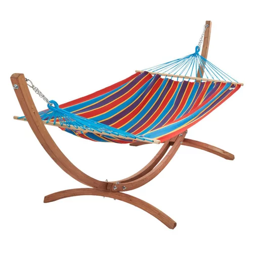 Jardin et nature：Set support et hamac EsKapade coloris multicolore Canoa en bois et polypropylène Jobek Hamacs - 323 x 125 x 128 cm