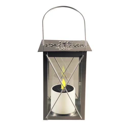 Solution utile：Lanterne solaire carrée en métal argent à LED jaune 14,5x14,5x21 cm