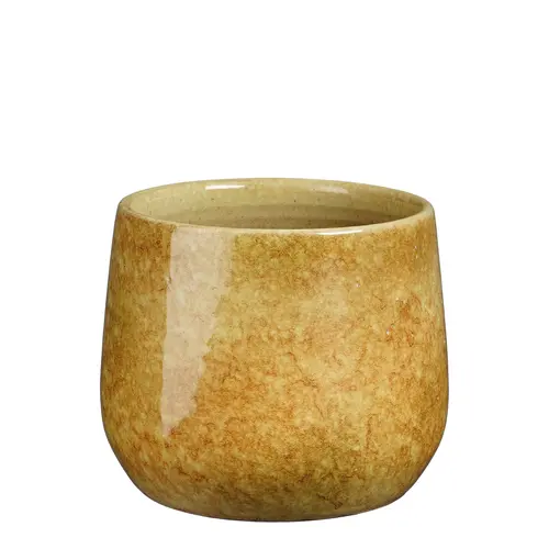 Confort extérieur：Pot rond coloris jaune en terre cuite Hugo Mica Decorations - 17 x Ø 19 cm