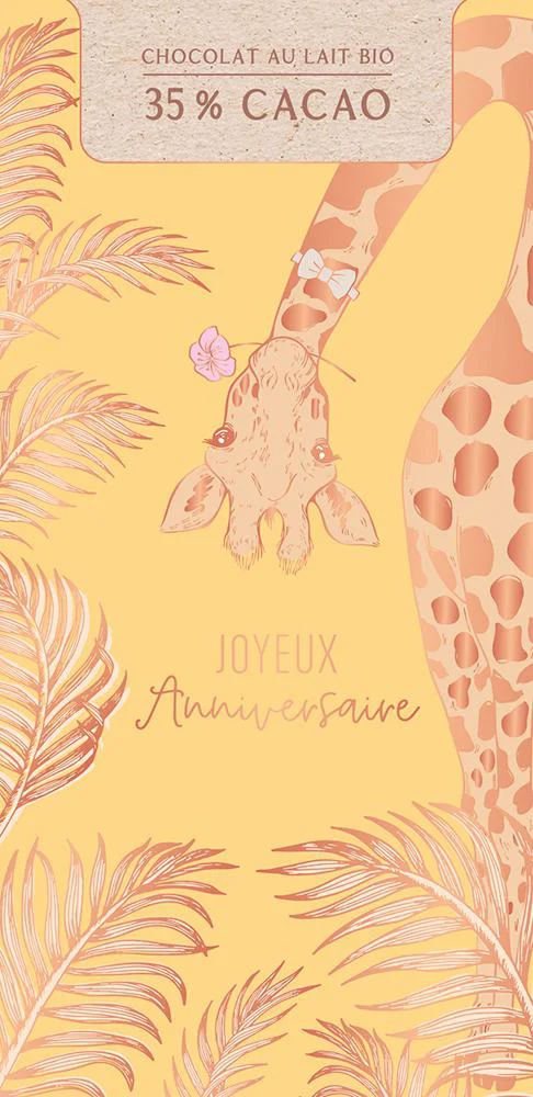 Pour valoriser vos extérieurs:Chocolat au lait bio « Joyeux Anniversaire » Art Grafik - 70 g