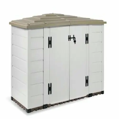 Malin extérieur:Armoire de jardin coloris blanc en résine capacité 1 800 L - 88 x 212 x 133 cm