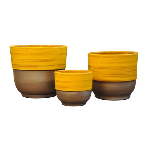 Bien pour le jardin：Vase rebord Ibiza Sunshine en terre cuite émaillée H 27 x Ø 30 cm