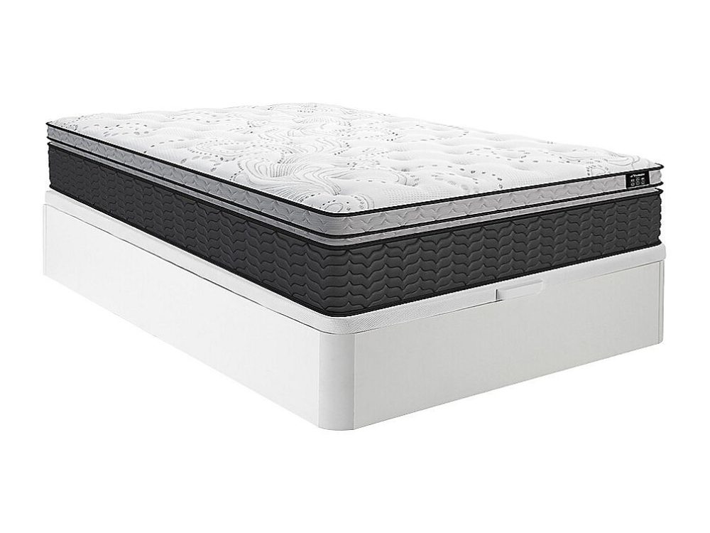 Ensemble 140 × 190 cm sommier coffre blanc + matelas hybride ressorts ensachés et surmatelas intégré ép.30cm – GAMIANI de YSMÉE