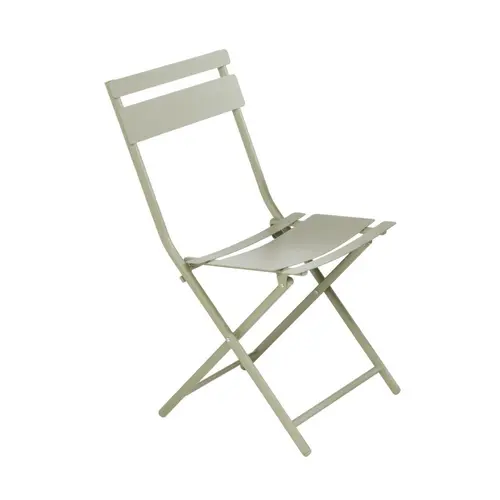Jardin et solutions:Chaise de jardin pliante Clivia coloris vert amande en acier - 50,5 x 42,8 x 84 cm