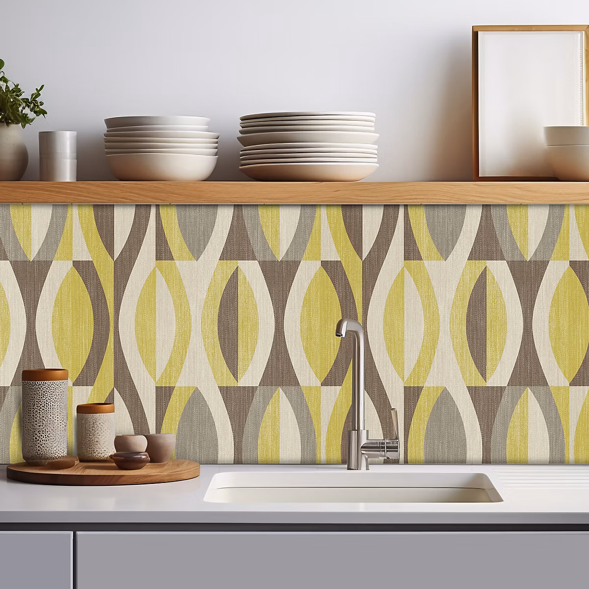 Crédence adhésive déco retro kaki – 60 × 200cm