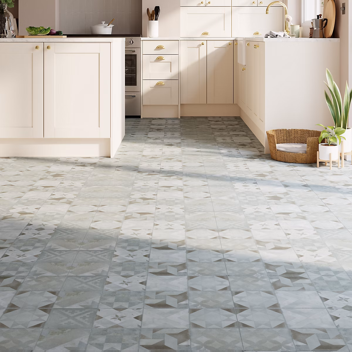Dalle PVC clipsable Mambo 63 × 32 cm décor carreaux ciment gris GoodHome (vendue au carton)