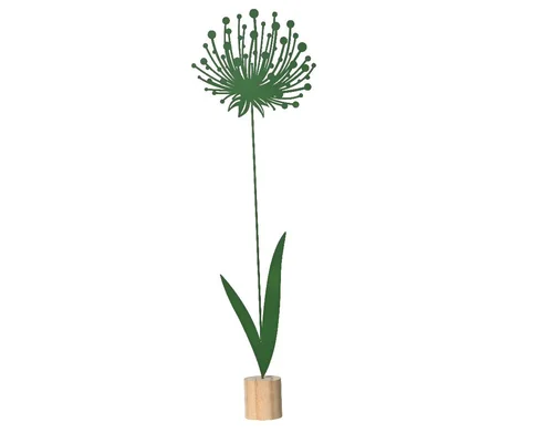 Jardin plaisir:Fleur en fer vert sur support en bois - 18,5 x 5,5 x 65 cm