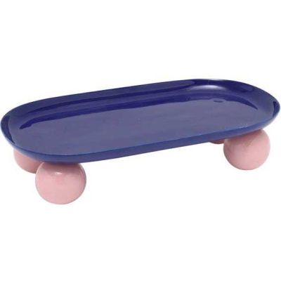 Plateau oval en métal Double Funky (Bleu cobalt et rose)