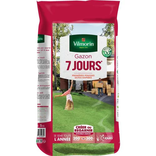 Espace vert utile:Graines de gazon à semer prise rapide en 7 jours Vilmorin - 5 kg