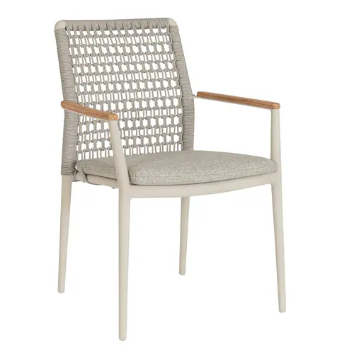 Solution pour le jardin:Fauteuil grège en aluminium, teck et corde Bizzotto Maddox - 56 x 60 x 82,5 cm