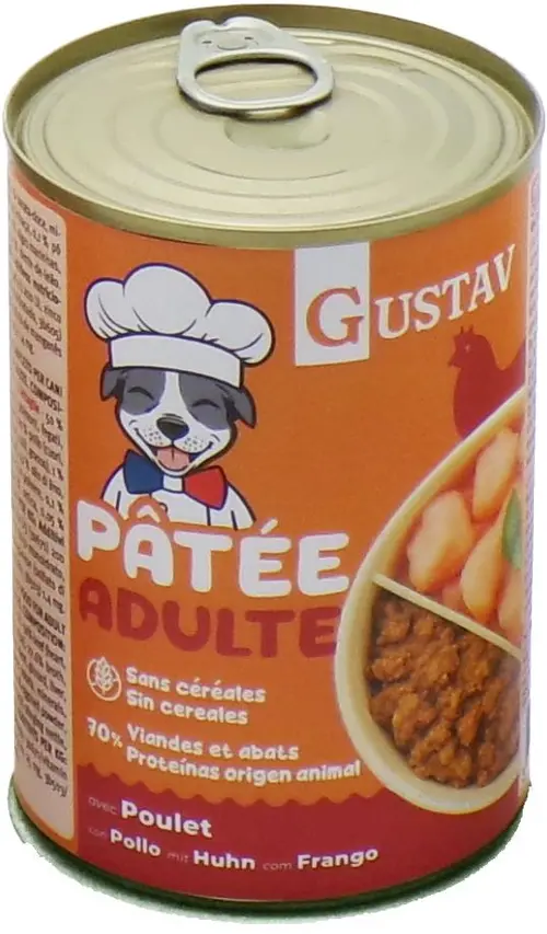 Confort extérieur:Pâtée pour chien adulte au poulet sans céréales complète Bubimex Gustav - 400 g