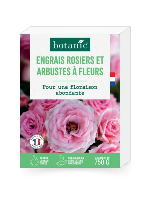 Au service de votre jardin：Engrais rosiers et arbustes à fleurs en boîte botanic® - 750 g