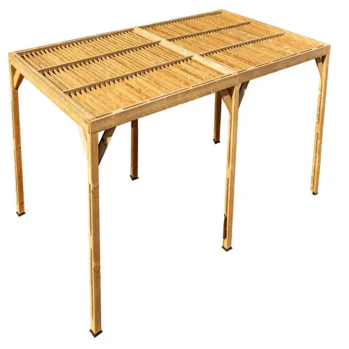Équipement pour le jardin：Pergola coloris beige en bois traité très haute température - 3,41 x 6,14 m