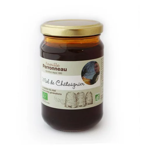 La solution pour vos extérieurs：Miel de châtaignier bio dans pot en verre de 375 g