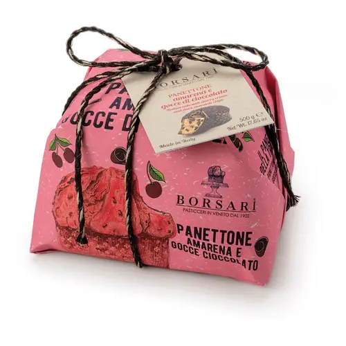 Bien pratique à l’extérieur：Panettone aux cerises Borsari - emballé à la main 500 g