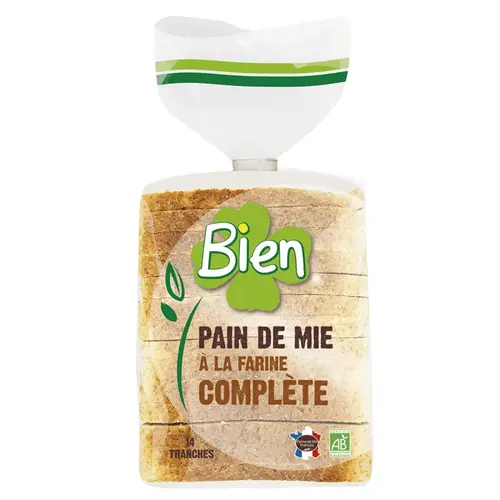 Pour compléter votre jardin：Pain de mie à la farine complète bio tranché Bien - 500 g