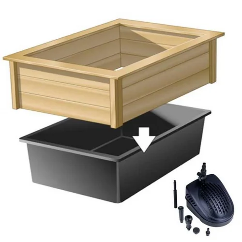 Pour mieux organiser votre jardin:Bassin préformé Quadra Wood 1, cadre bois + pompe, UBBINK - 225L