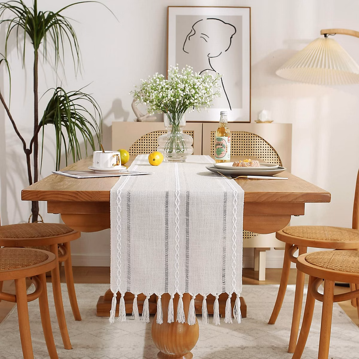 Chemin de Table Bohème Coton et Lin 33 × 180 cm Ivoire