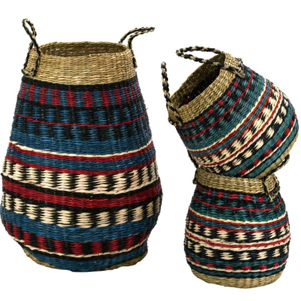 Paniers hauts en jonc naturel et teinté (Lot de 3)