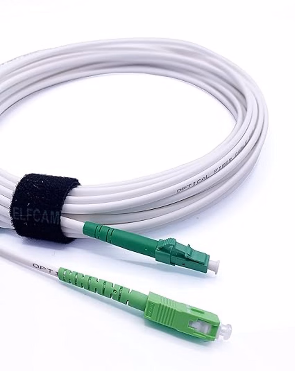 Elfcam – 30m Câble à Fibre Optique SC/APC à LC/APC Monomode Simplex 9/125um OS2 Jarretière Optique LSZH Blanc