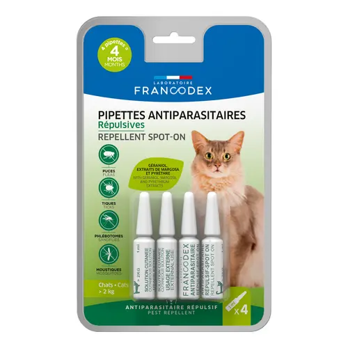 Extérieur solution:Pipettes antiparasitaires répulsives pour chat Francodex - 4 x 1 ml