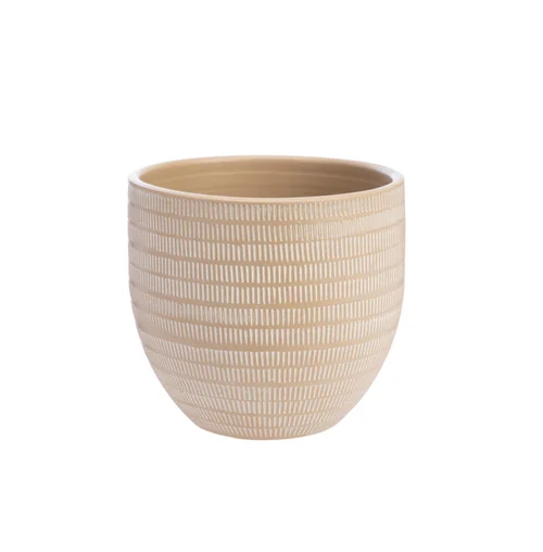 Bien pratique au jardin：Cache-pot en céramique marron Sulco – 24 x 22 cm
