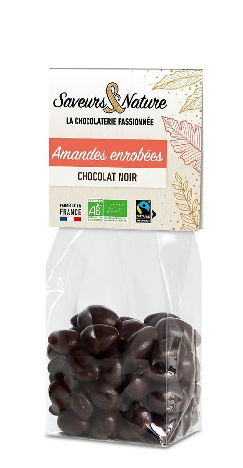 La solution pour votre jardin:Sachet d'amandes entières enrobées chocolat noir bio Saveur et Nature - 150 g