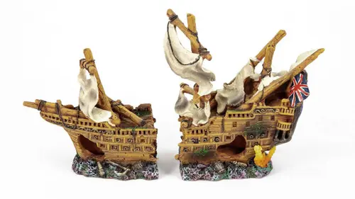 Déco extérieur：Décoration pour aquarium coloris multicolore en résine bateau pirate échoué Aquatlantis - 25 x 10,5 x 17 cm