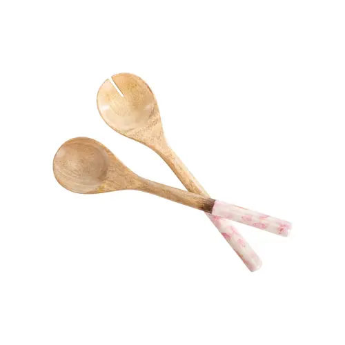 Pour un extérieur bien équipé:Couverts en bois de manguier décor cerisier rose x2 - 30 x 7,5 x 2 cm