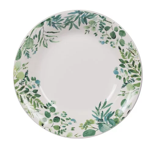 Facile à intégrer à l’extérieur：Assiette creuse coloris vert en céramique motifs feuillages Natura - Ø 20,5 cm