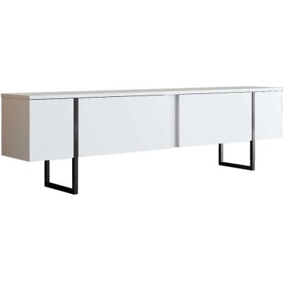 Meuble TV en aggloméré et métal Luxe (Blanc + noir)