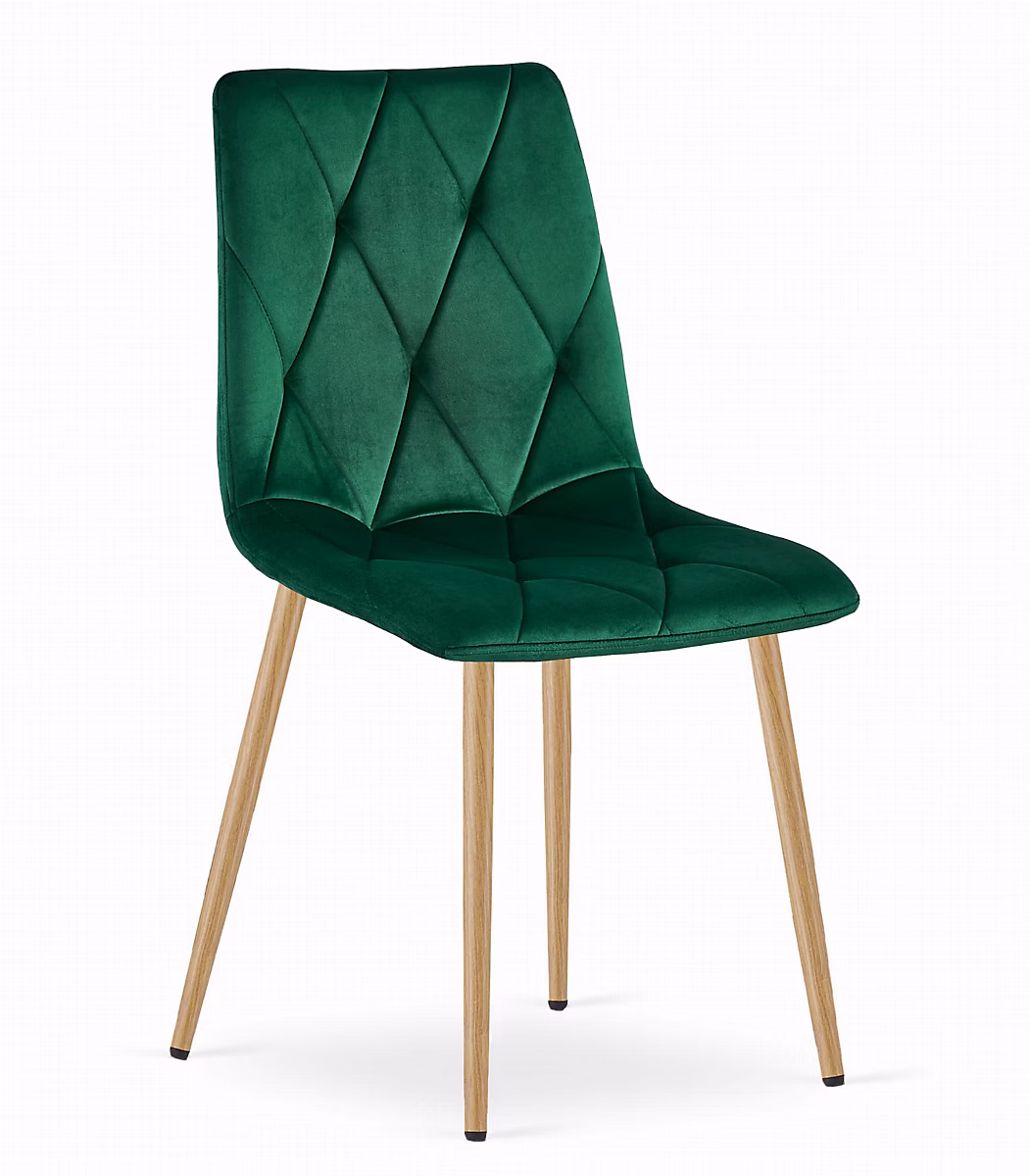 Chaise Valora TYRA en velours vert foncé – pieds couleur bois