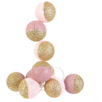 Guirlande lumineuse boules pailletées 10 leds (Rose, Doré)
