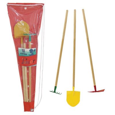 Set 3 outils de jardin enfant + sac de transport (Pelle + râteau + pioche)