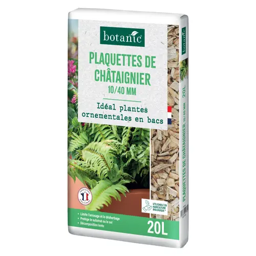 Pour vos espaces:Plaquettes de châtaignier botanic® 10/40 mm - 20 L