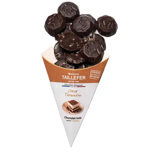 Accessoire au jardin:Chocolats noirs tiramisu Maison Taillefer - dans un cornet de 130 g