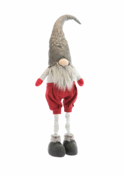 À avoir au jardin：Gnome fille debout télescopique en tissu avec bonnet brodé flocon - 25 x 13 x 76-98 cm