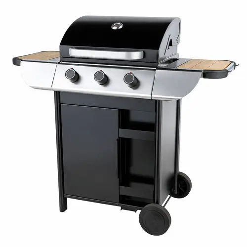 Sélection nature:Barbecue gaz Miami 300 avec 3 feux 9KW coloris noir - 120,8 x 59,5 x 113 cm